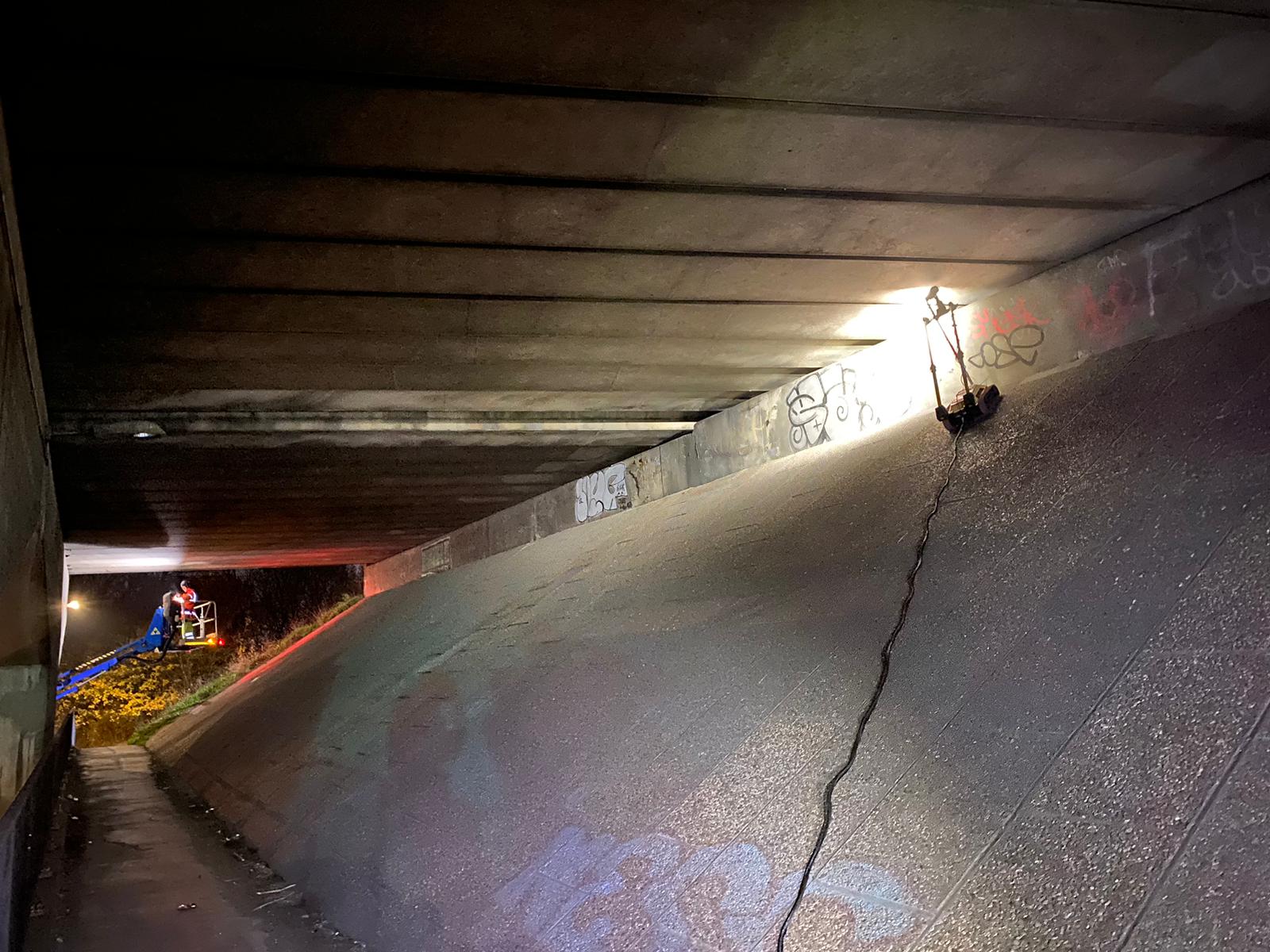 Structural Repairs team operating robotic crawler for GPR survey on M5 Avonmouth Bridge