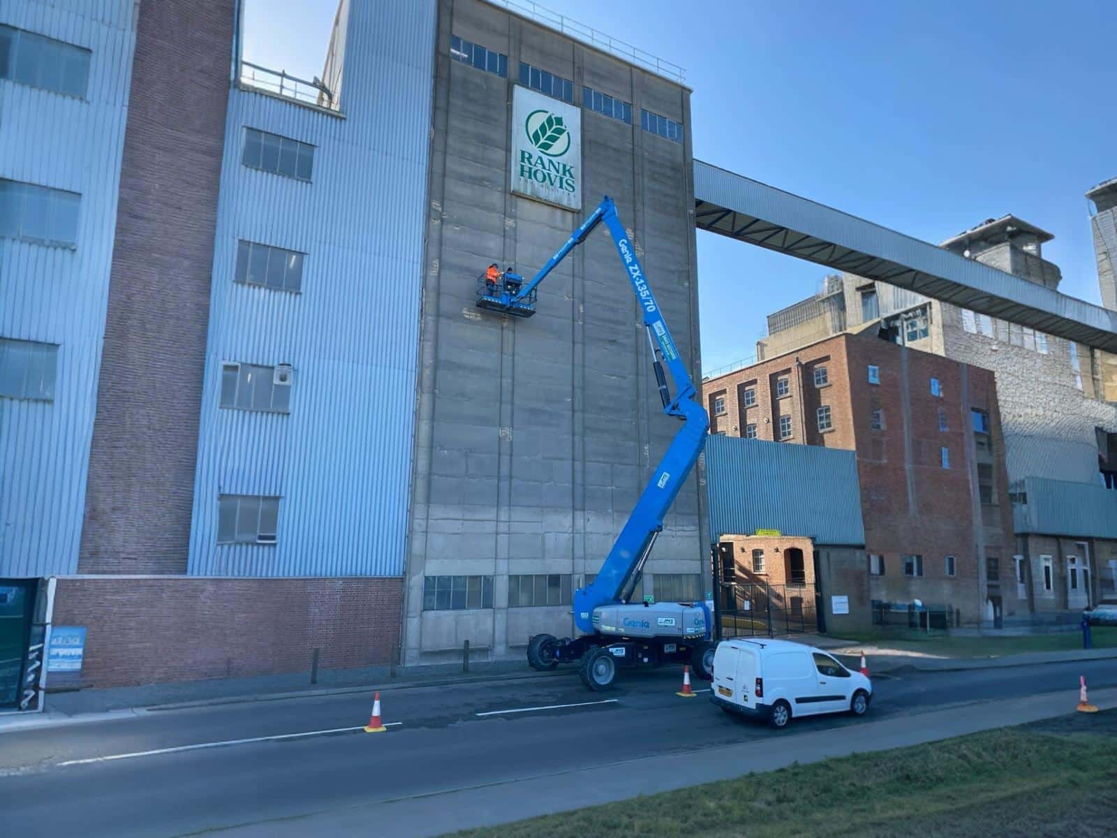 Structural Repairs technician performing concrete assessment on Selby Flour Mill silo using advanced NDT equipment