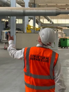 RAAC Roofing was a common solution in large buildings but is now causing major issues – surveyed here by a Structural Repairs team member
