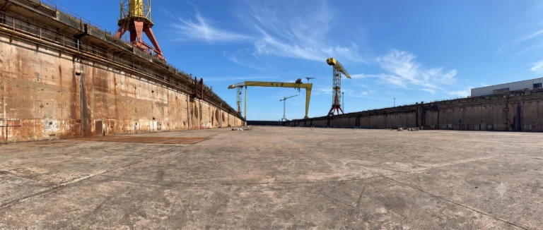 Harland & Wolff Dry Docks: Marine Concrete Rehabilitation Structural Repairs completing nondestructive scanning at Harland & Wolff shipyards in Belfast
