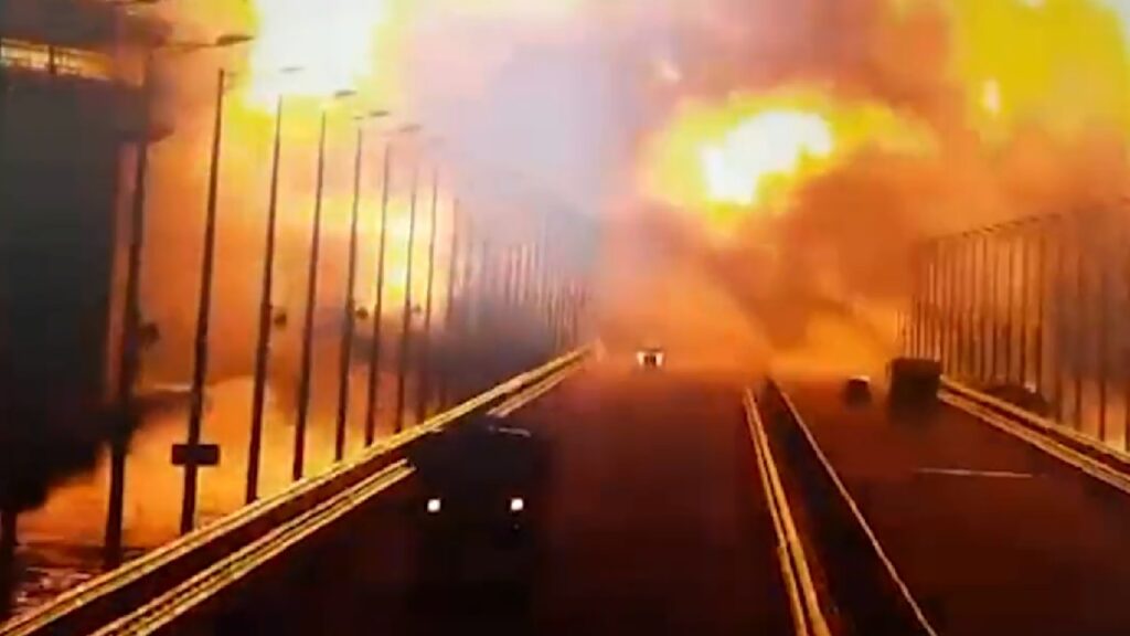 Guardian footage of attacks on the Kerch Bridge