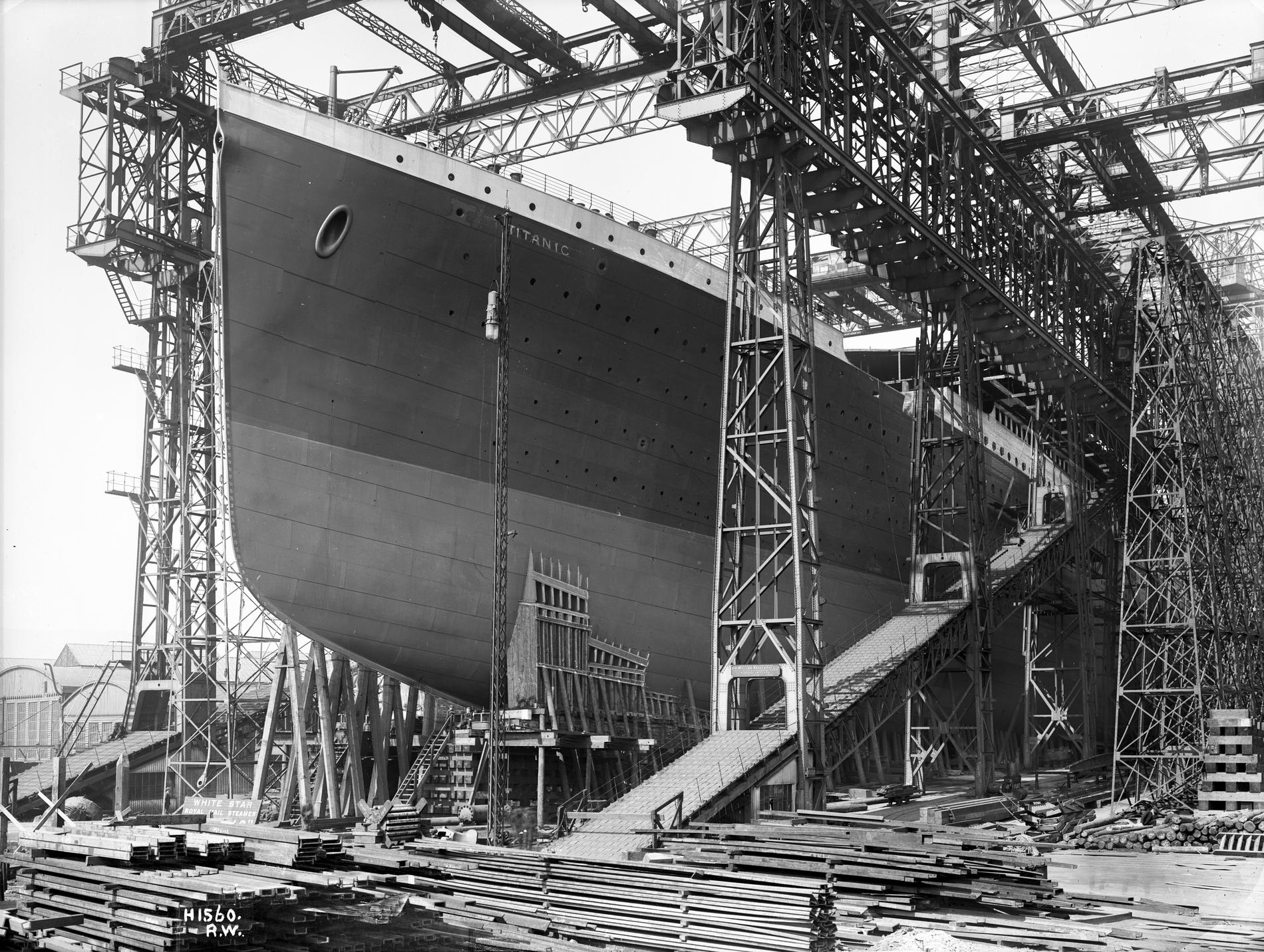 Harland & Wolff Dry Docks: Marine Concrete Rehabilitation Glory days. RMS Titanic nearing completion in the Harland & Wolff shipyard in Belfast